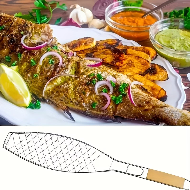 1pc Wooden Handle Barbecue Clip - Heavy-Duty Fish And Meat Clip for Kitchen And Restaurant