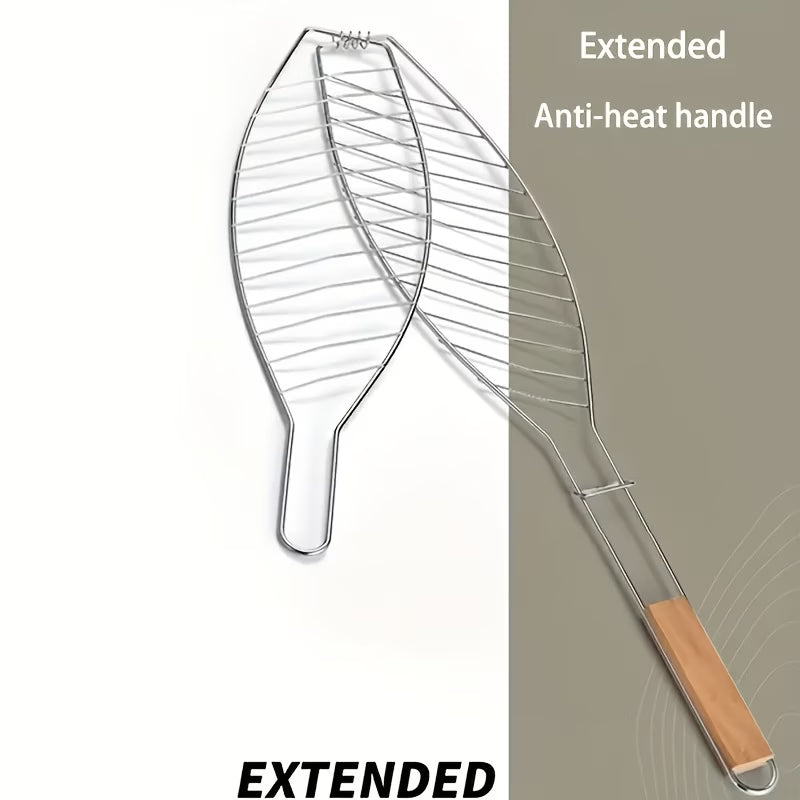 1pc Wooden Handle Barbecue Clip - Heavy-Duty Fish And Meat Clip for Kitchen And Restaurant