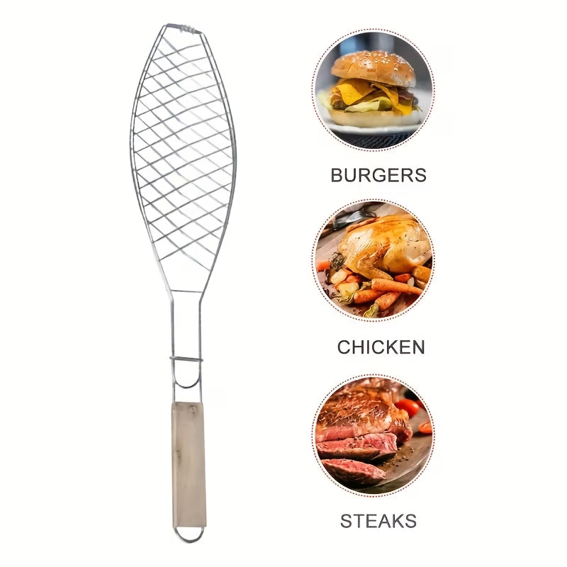 1pc Wooden Handle Barbecue Clip - Heavy-Duty Fish And Meat Clip for Kitchen And Restaurant