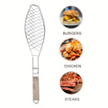 1pc Wooden Handle Barbecue Clip - Heavy-Duty Fish And Meat Clip for Kitchen And Restaurant