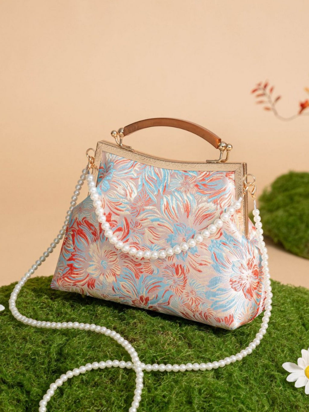 Handbag, finished product, Chinese style Song brocade and Chinese style cheongsam bag, retro Hanfu single shoulder crossbody bag, versatile chain small square bag