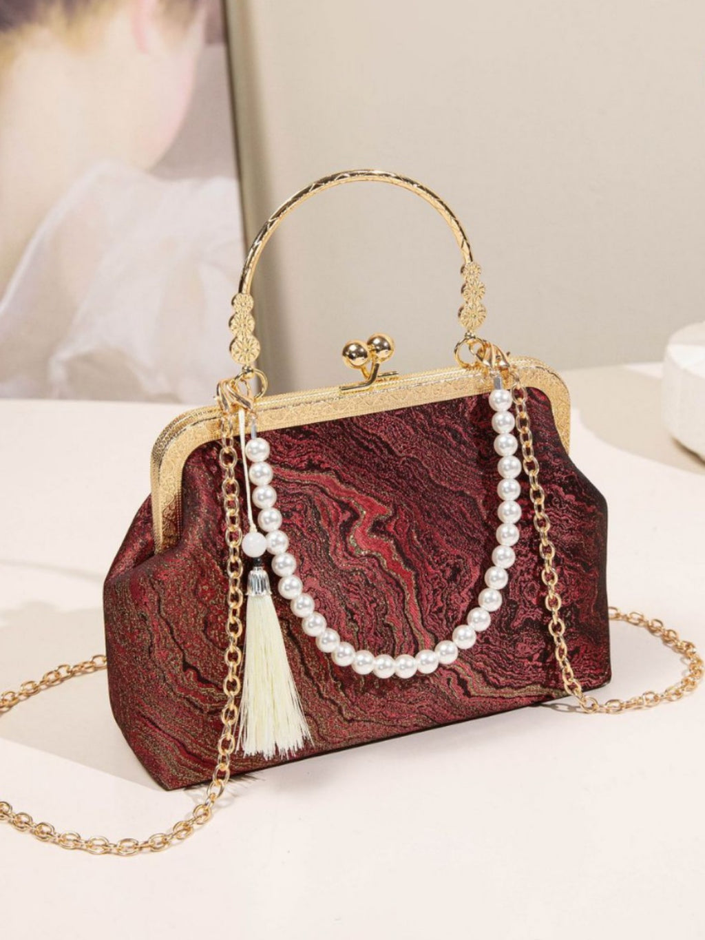Cross border women's bag shoulder bag silk plain Hanfu bag women bags new Chinese style crossbody bag clip on handbag