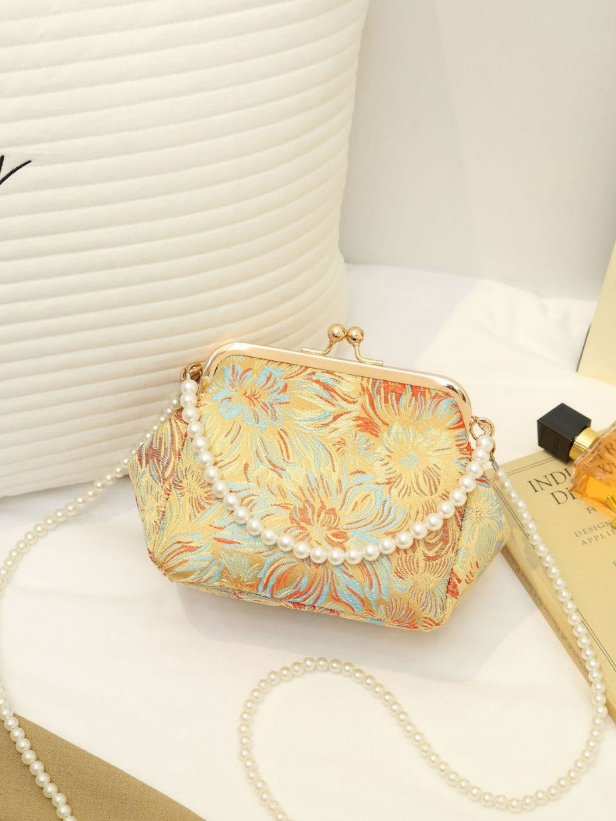 Handbag New Song Jin Bag Retro Flower Cheongsam Banquet Bag Women's Chinese Style Cross Shoulder Small Bag Chain Evening Bag