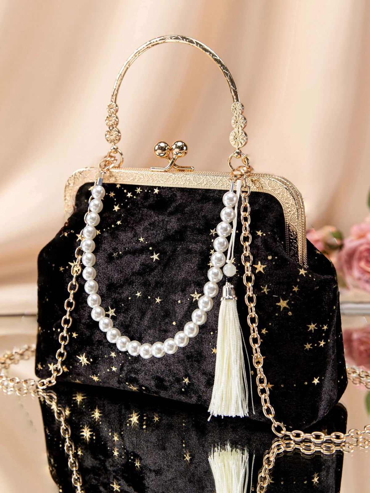 Bag for women, Chinese style banquet bag, starry texture mouth gold bag, versatile crossbody bag, women's single shoulder chain bag