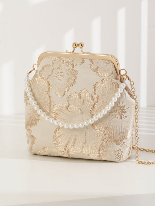 2025 New Ancient Style Mouth Gold Bag with Rich and Noble Flower Pattern Women's Cross Shoulder Evening Dress Cheongsam Bag Mobile Phone Chain Small Square Bag