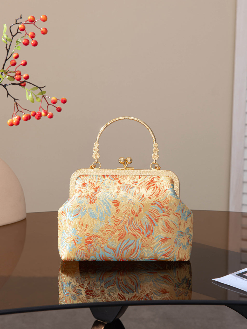 Handbag New Song Jin Bag Retro Flower Cheongsam Banquet Bag Women's Chinese Style Cross Shoulder Small Bag Chain Evening Bag