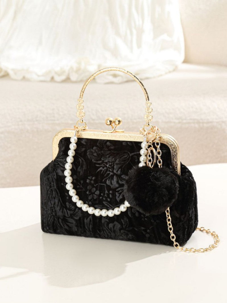 Autumn and Winter New Women's Bag Plush Crossbody Bag New Chinese Style Embossed Handbag Versatile Handbag Mouth Gold Bag