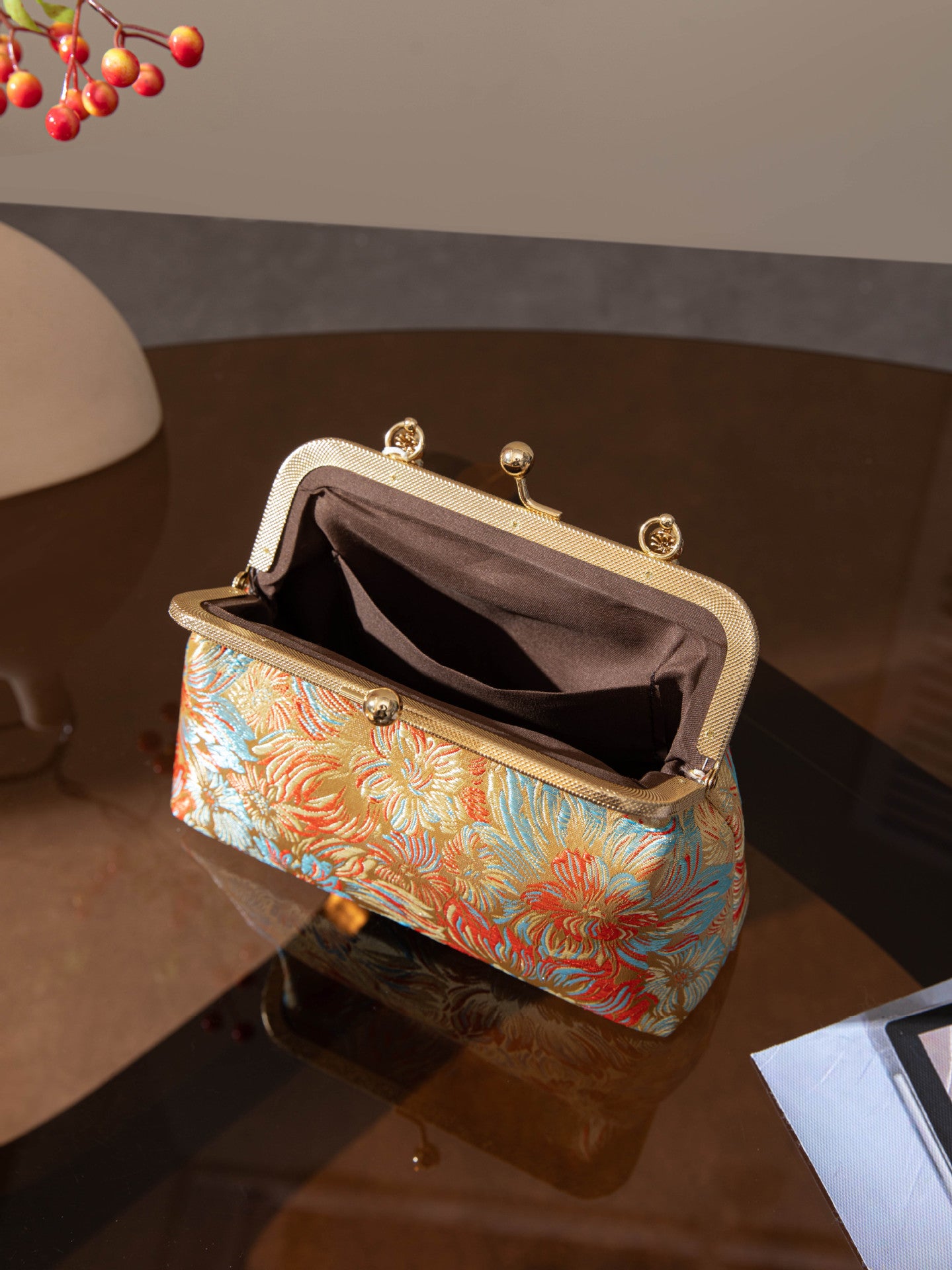 Handbag New Song Jin Bag Retro Flower Cheongsam Banquet Bag Women's Chinese Style Cross Shoulder Small Bag Chain Evening Bag