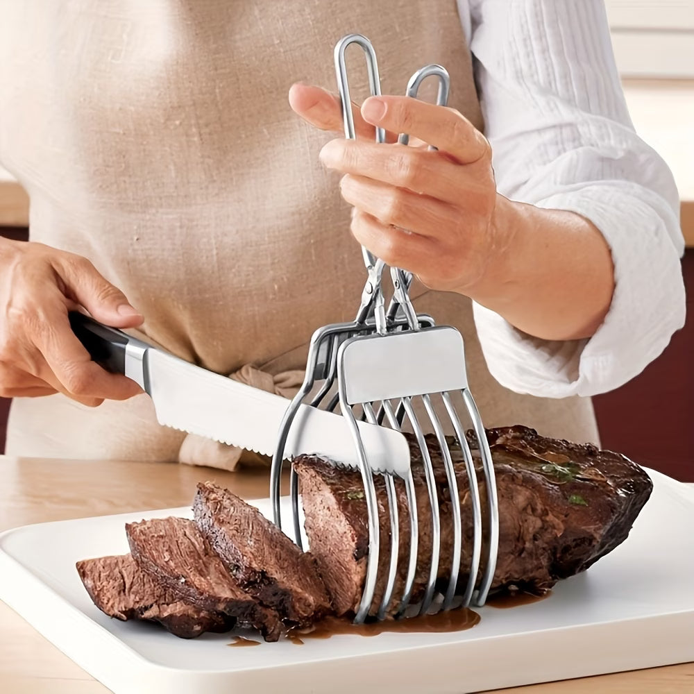 1pc Stainless Steel Meat Tongs - Heavy-Duty Multi-Functional BBQ Tongs for Grilling, Slicing, and Handling Meat, Ham