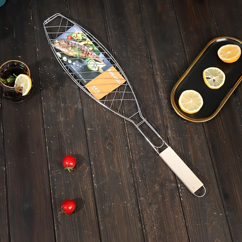 1pc Wooden Handle Barbecue Clip - Heavy-Duty Fish And Meat Clip for Kitchen And Restaurant