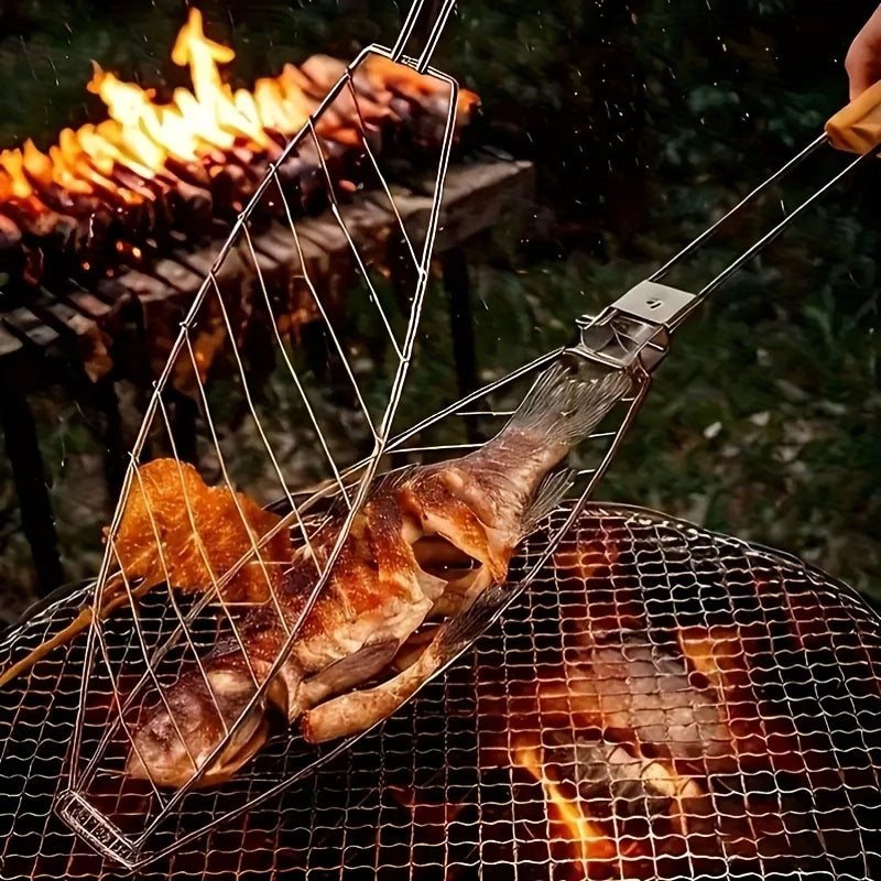 1pc Wooden Handle Barbecue Clip - Heavy-Duty Fish And Meat Clip for Kitchen And Restaurant